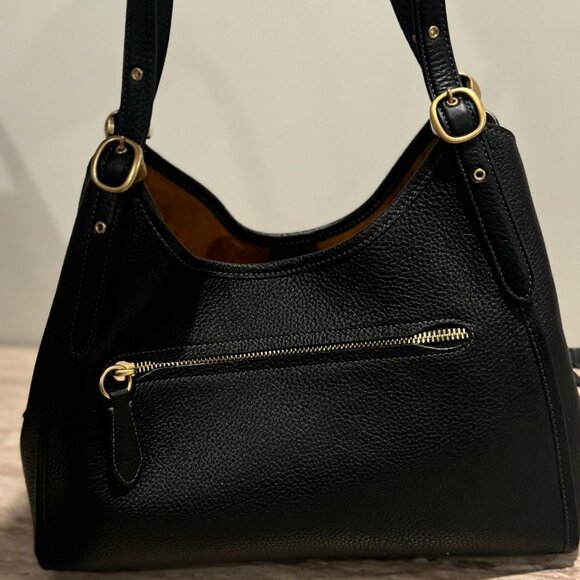 COACH Bella Medium Leather Shoulderulder Brass Black - Picture 2 of 5